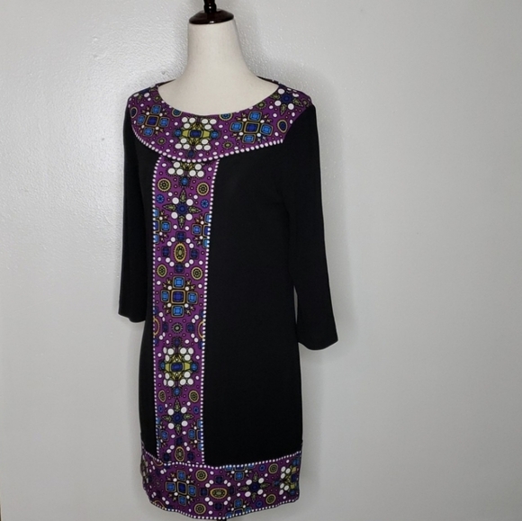 Tibi Jewel Panel Shift Dress Scuba Luxury Black Purple Mini - Picture 2 of 14
